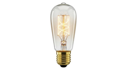 Isolated antique-style light bulb with visible filament and gold-colored base for decor use