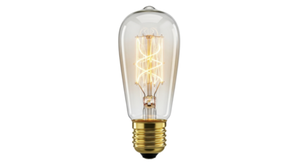 Isolated antique-style light bulb with visible filament and gold-colored base for decor use