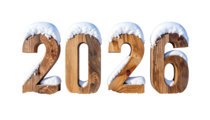  Snowy Wooden 2026 Carved Winter Theme transparent background png