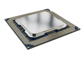 Isolated computer CPU chip hardware component for a desktop PC, used for processing data