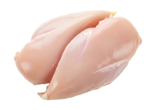 Isolated raw chicken breasts prepared for cooking, a food ingredient for healthy eating