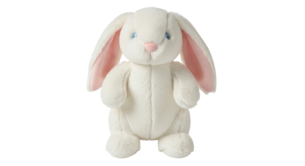 Isolated plush bunny rabbit standing up soft and fluffy for children's play and comforting