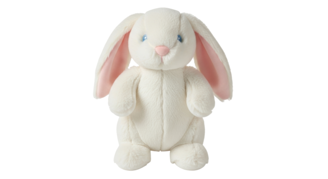 Isolated plush bunny rabbit standing up soft and fluffy for children's play and comforting