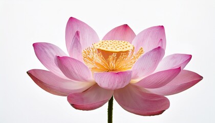 Elegant Pink Lotus Flower on White Background Symbol of Purity and Enlightenment
