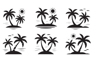Tropical island palm tree silhouette icon on white background
