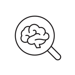 A vector icon representing explainable AI with a magnifying glass over a brain, created in line style with editable stroke