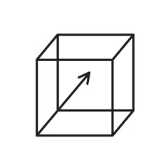 A vector icon representing AI model transparency through a 3D cube with an arrow, created in line style with editable stroke
