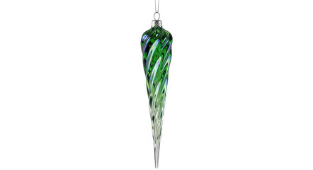 Isolated green and blue glass Christmas icicle ornament, festive holiday season decor