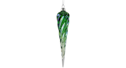 Isolated green and blue glass Christmas icicle ornament, festive holiday season decor