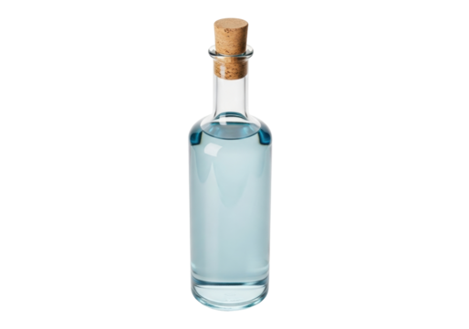 Isolated flask filled with liquid and cork stopper, container glass bottle vessel, potion