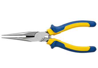 Fototapeta premium Isolated needle-nose pliers with yellow-blue handles for cutting wires or electronics repair