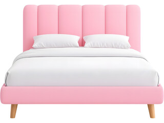 Obraz premium Pink velvet bed isolated on transparent background. Ideal for modern interior and luxury bedroom design.
