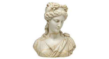 Obraz premium Isolated antique marble bust, classical Greek sculpture, ancient art, goddess, historical figure