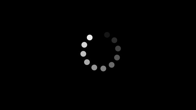 Spinning loading circle animation icon with dotted progress. Circle loading animation on black background. dotted round loading page video.