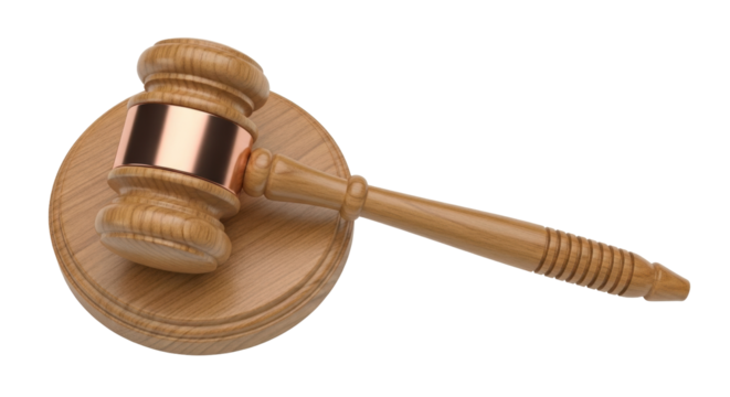 Isolated Gavel on a Sound Block, Courtroom Law and Order, Judgement, Auction, and Authority