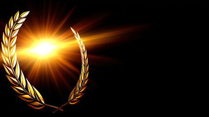 heroic. A golden laurel wreath glowing against a solid deep black background. event programs, museum guides, designed for cultural heritage projects and event programs, preserves heritage.
