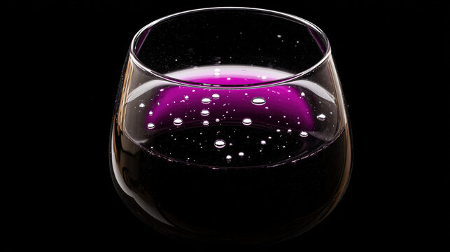 moderation. Deep purple liquid forming wine tears inside a crystal glass, close-up dark background. bar promotions, beverage menus, designed for product packaging and bar promotions.
