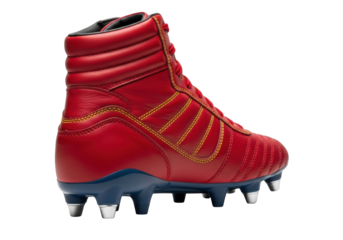 Isolated red soccer boot for high ankle support, retro athletic footwear, sporting equipment