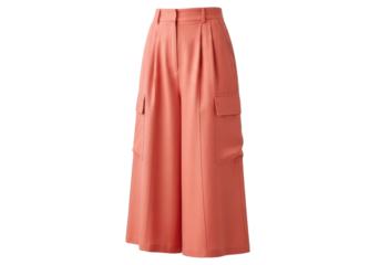 Isolated Stylish high-waisted salmon pink culottes with side cargo pockets studio shot