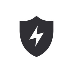 Shield icon. Security icon. Electricity protection. Lightning icon. High voltage. Electrical safety. Protection against electric shock. Safety system. Protection icon. Thunderbolt sign. Shield