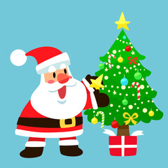 Santa Claus Decorating a Christmas Tree