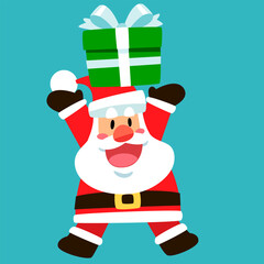 Santa Claus Lifting a Big Christmas Gift