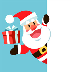 Santa Claus Peeking with a Gift Box