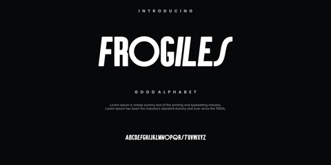 Frogiles Modern minimal abstract alphabet fonts. Typography technology, electronic, movie, digital, music, future, logo creative font. vector illustration