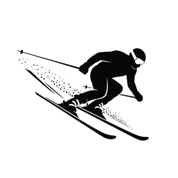 Dynamic skier silhouette, active winter sport recreation motion