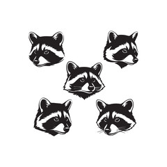 Raccoon Head Portrait Vector Mascot Setraccoon, head, mascot, animal, vector, illustration, black and white, logo, tattoo, bust, emblem, set, collection, isolated, wilderness, nocturnal, mask, bandit,