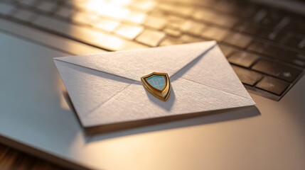 Secure email symbol with shield on keyboard