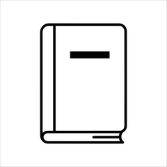 Simple line art icon of a closed book, symbolizing education, knowledge, and learning, isolated on white