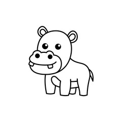 Simple outline hippo cartoon for coloring pages and educational materials