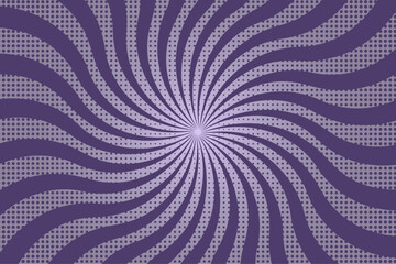 Monochrome comic book purple sunburst background with halftone dots