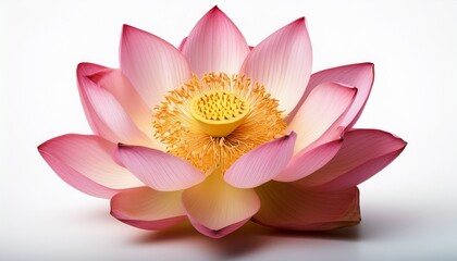 Elegant Pink Lotus Flower Blossom Close Up on White Background