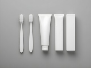 Create fresh, clean marketing with pristine toothbrushes and toothpaste mockup, perfect for dental hygiene campaigns or new product launches, showcasing healthy smiles