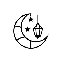 Illustration of moon stars and lantern art on transparent background silhouette