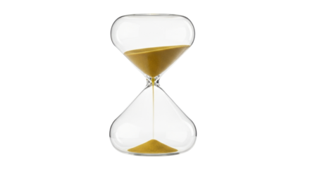 Isolated hourglass with yellow sand showing time passing in life with hourglass, time concept