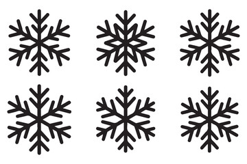 Snowflake winter icon set minimal black silhouette on white background
