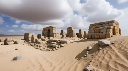 Explore the ancient world ruins in the desert with beautiful sky, perfect for historical travel blogs or documentaries about lost civilizations