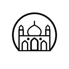 Illustration of a mosque inside of a circle on transparent background silhouette