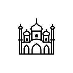 Outline drawing of a mosque with domes and arches on transparent background silhouette