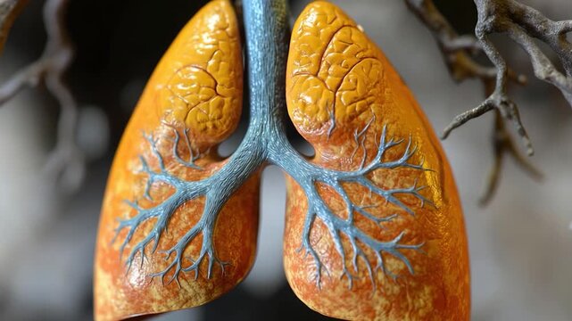 Video A pair of human lungs suspended from a tree branch