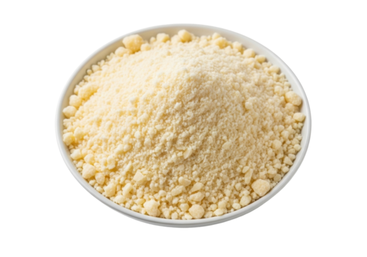 Isolated bowl of grated Parmesan cheese, a flavorful and versatile ingredient for cooking