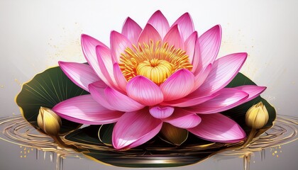 Beautiful Pink Lotus Flower with Gold Accents Illustration for Wellness and Spirituality