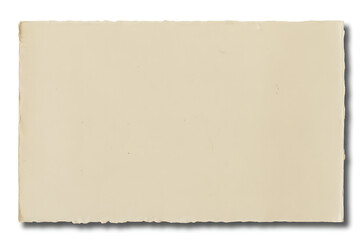 A blank, aged piece of parchment paper with a torn edge, isolated on a white background