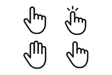 Fototapeta premium Hand Gesture Icons – Click, Tap, Pointer & Open Hand Line Vector Set