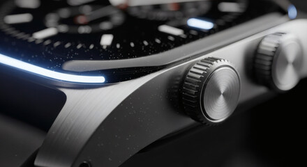 Sleek modern smartwatch detail showcasing precision engineering, luxury design, and futuristic technology with a focus on sophisticated style and innovation