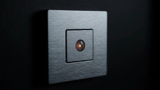 Minimalist light sensor on a black wall, close up view of fixture.