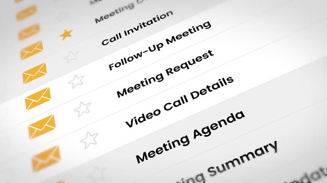 Email inbox with messages about meeting, video calls and invitation 4k animation